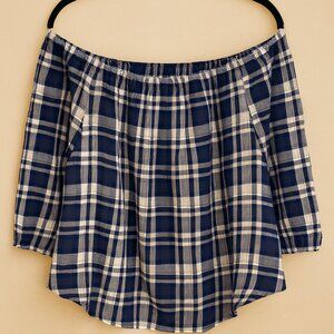 Style & Co. Navy and White Plaid Blouse